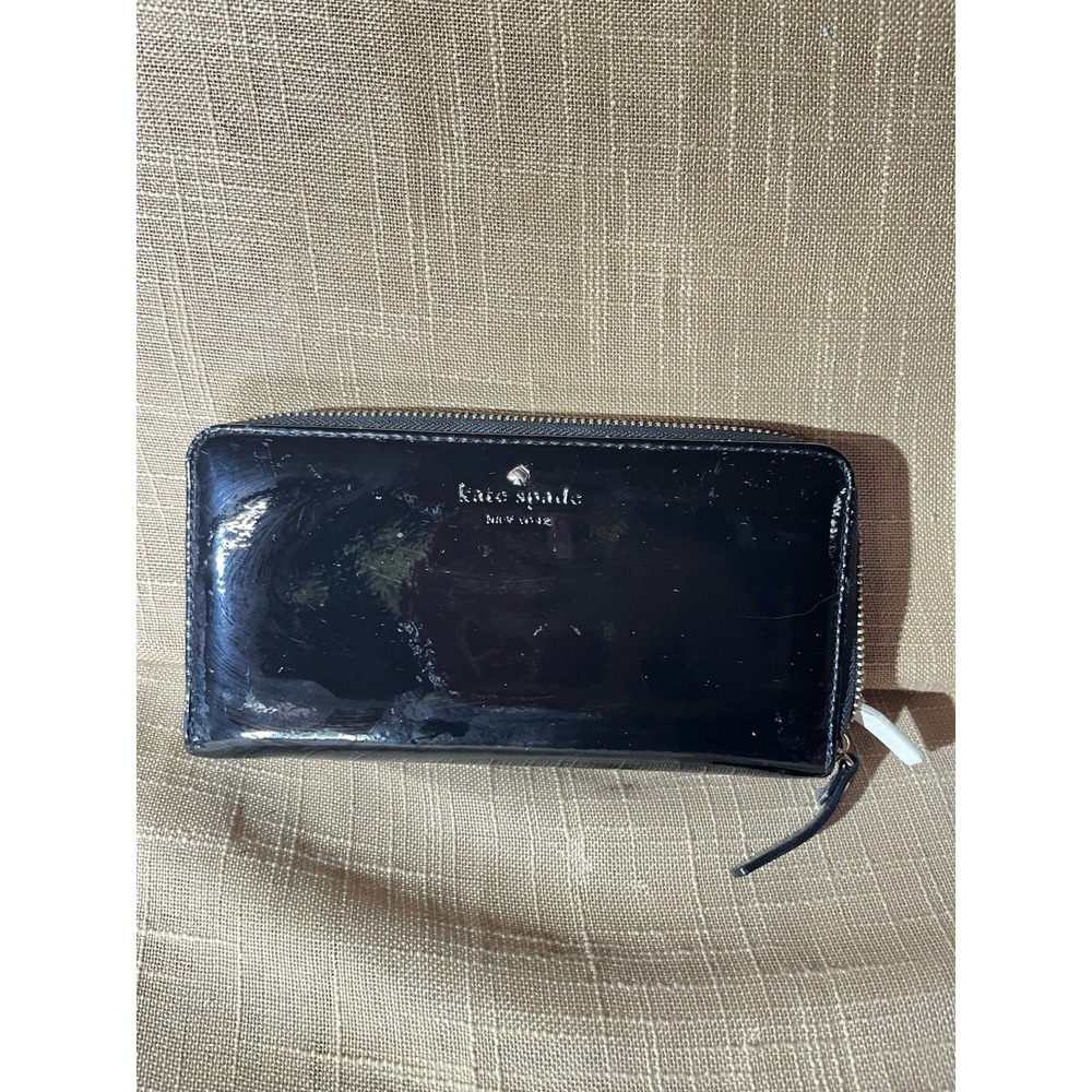 Kate Spade New York Black Patent Leather Zip Around Wallet Continental - Picture 2 of 9